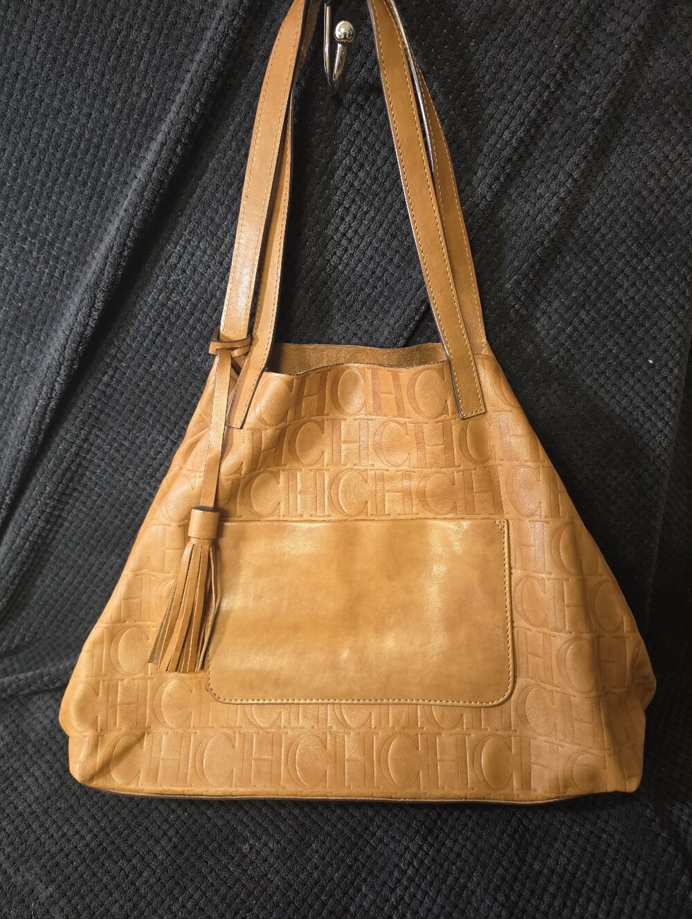 🔥 CH Carolina Herrera Matryoshka Embossed Tan Leather Tote Bag - M/L